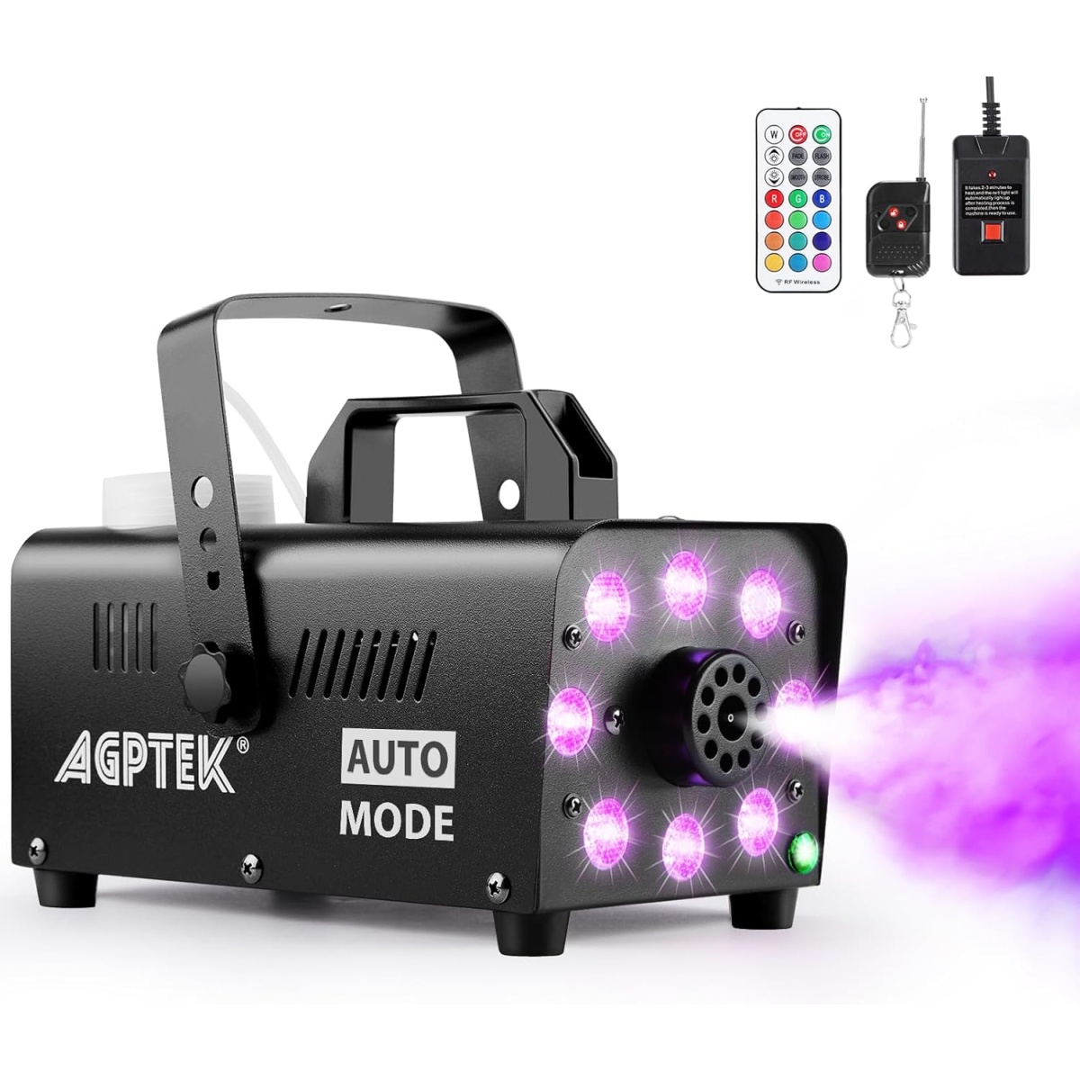 AGPTEK Fog Machine, 500W 13 Colorful LED Lights Smoke Machine with Wireless and Wired Remote Control, 2000CFM Fog for Halloween, Wedding, Party, Christmas, Stage Effect